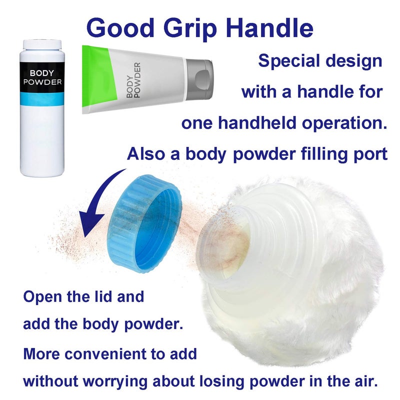 Aurasin Storage Body Powder Container, Large 3.5" Fluffy Body After-Bath Powder Case, Baby Care Face/Body Villus Powder Puff Box, Makeup Cosmetic Talcum Powder Container with Hand Holder (Blue) - Image 3